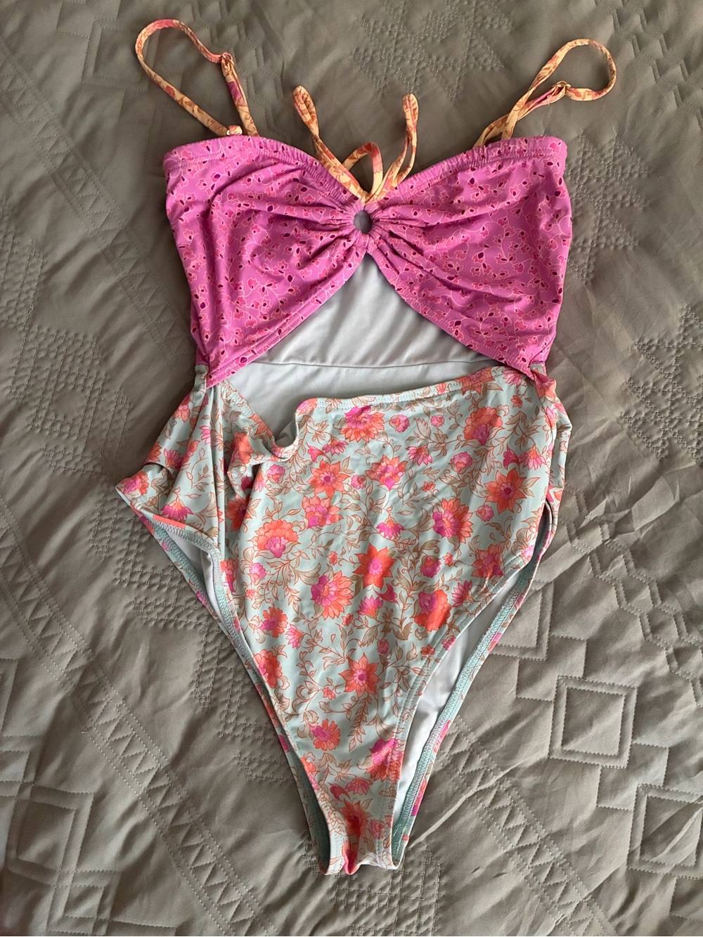 Billabong Pink and Coral Floral One-Piece Swimsuit